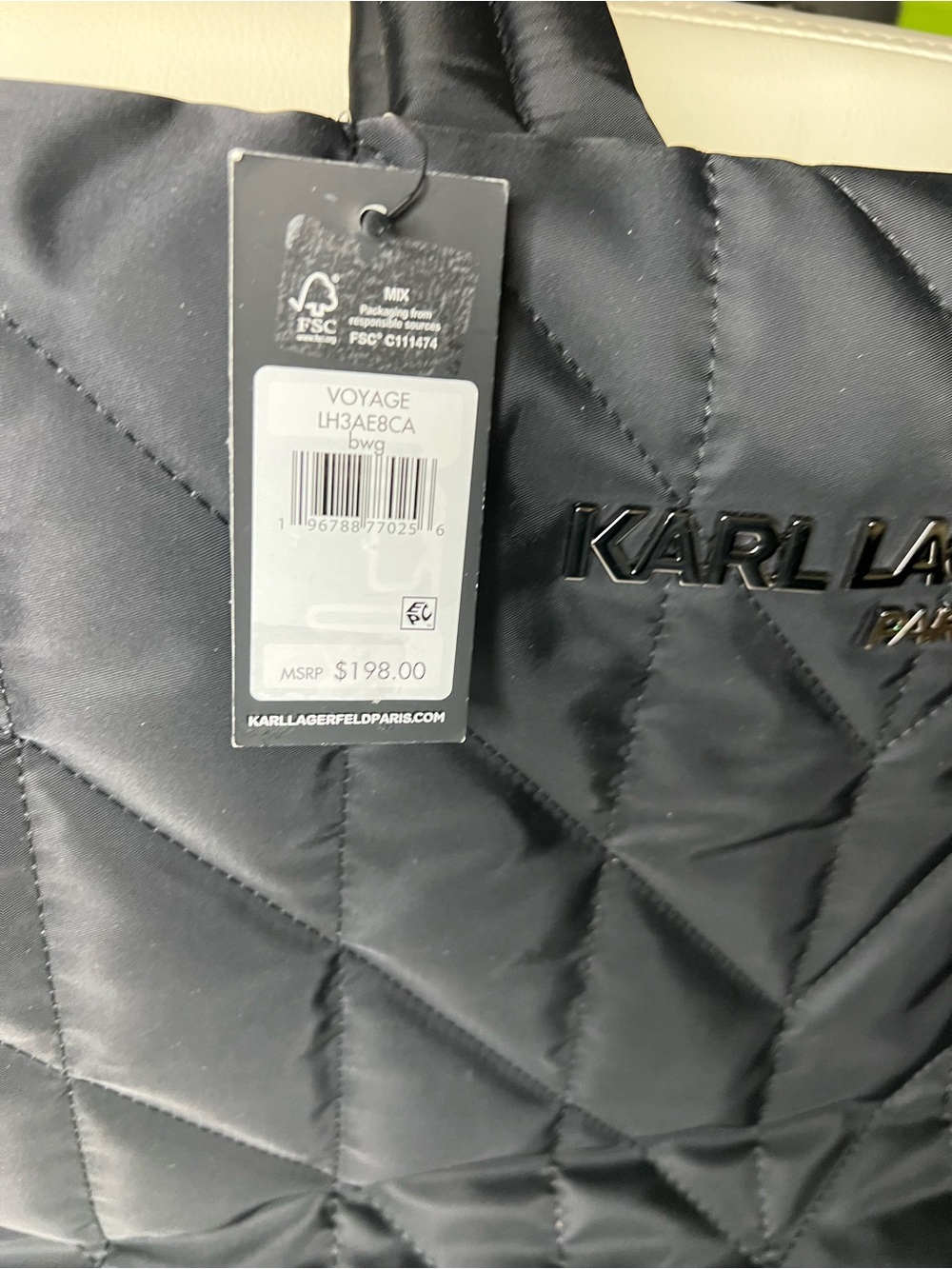 Karl Lagerfeld Black Quilted Tote with Padded Handles - Picture 3 of 6